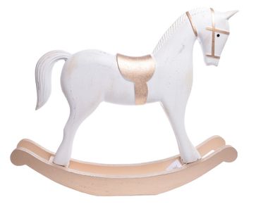 Koń na biegunach duży, biało-złoty, 37.5-8-32 cm