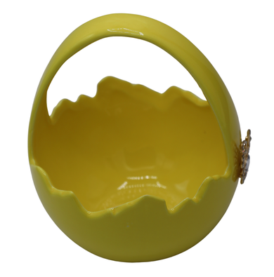Koszyczek ceramiczny, żółty ze złotym biżuteryjnym motylkiem, średni, 12,5-12,5-15 cm
