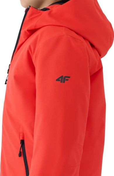 Kurtka narciarska chłopięca z kapturem, ocieplana, czerwona, 4F