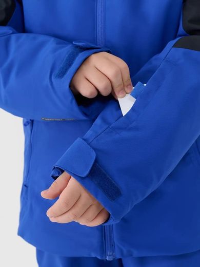 Kurtka narciarska chłopięca z kapturem, ocieplana, niebieska, 4F