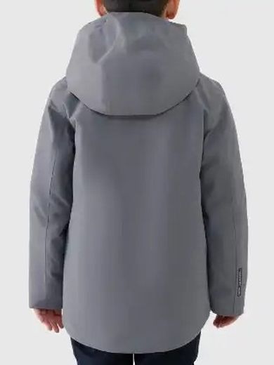 Kurtka narciarska chłopięca z kapturem, ocieplana, szara, 4F