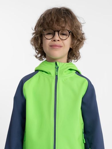 Kurtka softshell chłopięca z kapturem, zielona, 4F