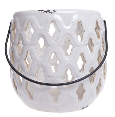 Lampion ceramiczny, biały, 19-19-18 cm