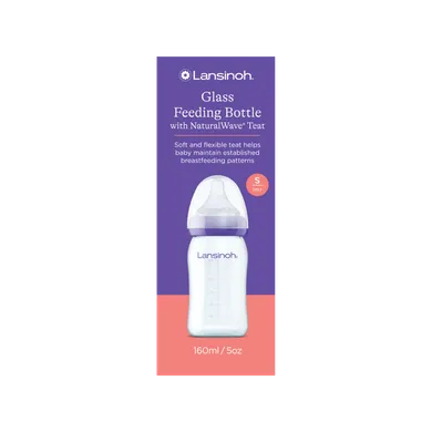 Lansinoh, NaturalWave, szklana butelka do karmienia ze smoczkiem, rozmiar S, 160 ml
