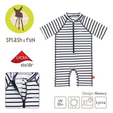 Lassig, Striped boys, kombinezon do pływania z krótkim rękawem, UV 50+, 12-18m