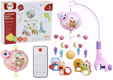 Lean Toys, karuzela do łóżeczka, projektor i dźwięki, różowa