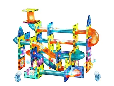 Lean Toys, klocki magnetyczne, tor kulkowy, świecący, 110 elementów