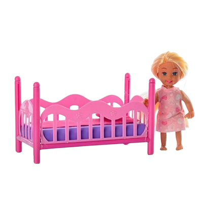 Lean Toys, mini laleczka w piżamie, zestaw z łóżeczkiem, różowe