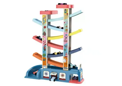 Lean Toys, tor samochodowy, zjeżdżalnia z pojazdami, 6 szt.