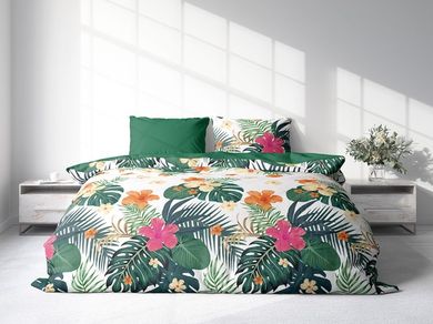 Letni Sen, Monstera i Tropikalne Kwiaty, 3-częściowy komplet pościeli, 220-200 cm
