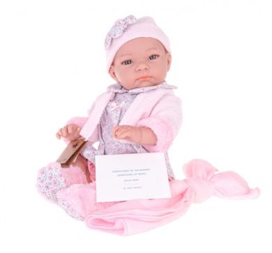 Magik Baby, hiszpańska lalka bobas w różowym sweterku, Jenny, 45 cm