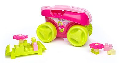 Mega Bloks, Wózek z klockami, różowy, 25 elementów