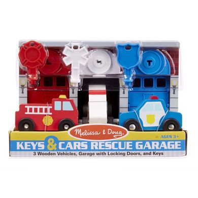 Melissa & Doug, garaż z trzema samochodami ratunkowymi i kluczami