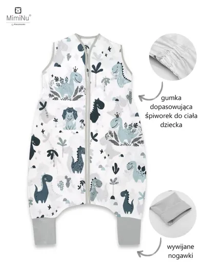 MimiNu, Dino, śpiworek do spania z nogawkami, letni, granatowy, rozmiar S, TOG 0.5, 1-2,5l