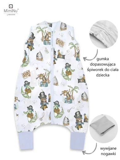 MimiNu, Piraci, śpiworek do spania z nogawkami, letni, błękitny, rozmiar S, TOG 0.5, 1-2,5l