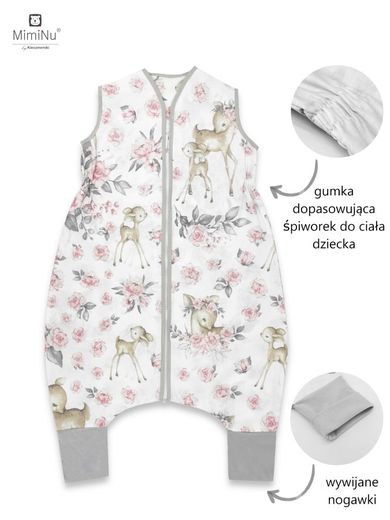 MimiNu, Słodka Sarenka, śpiworek do spania z nogawkami, letni, róż, rozmiar S, TOG 0.5, 1-2,5l