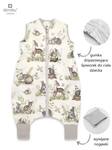 MimiNu, Spokojny Las, natural, śpiworek do spania z nogawkami, letni, rozmiar S, TOG 0.5, 1-2,5l