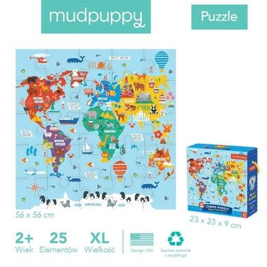 Mudpuppy, Jumbo, Mapa świata, puzzle podłogowe, 25 elementów