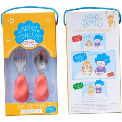 Nana's Manners, sztućce do samodzielnego jedzenia, widelec i łyżka, różowe