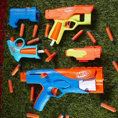 NERF N Series, zestaw Gear Up Pack, 3 wyrzutnie, 2 akcesoria i 18 strzałek