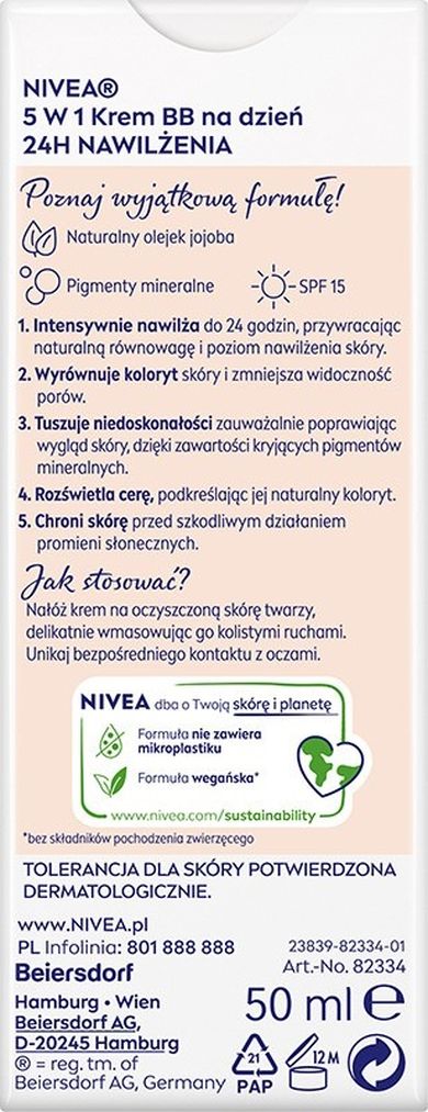 Nivea, 24h nawilżenia, krem bb 5w1 na dzień, odcień ciemny, 50 ml