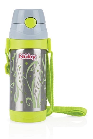 Nuby, kubek termiczny ze słomką, zielony, 24m+, 360 ml