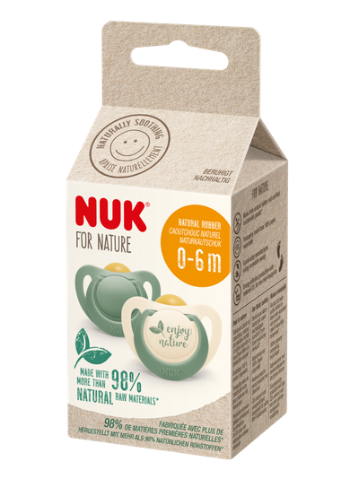 Nuk, For Nature, smoczek uspokajający, lateksowy, zielony, 0-6 m, 2 szt.