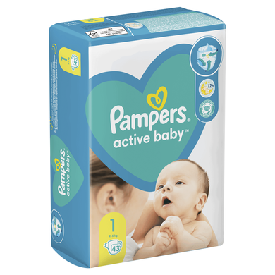 Pampers, Active Baby, pieluchy jednorazowe, rozmiar 1, 2-5 kg, 43 szt.