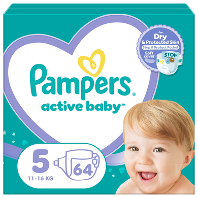 Pampers, Active Baby, pieluchy jednorazowe, rozmiar 5, 11-16 kg, 64 szt.