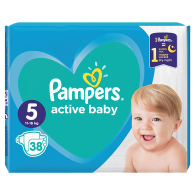 Pampers, Active Baby, pieluchy jednorazowe, rozmiar 5, Junior, 38 szt.