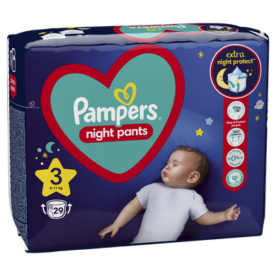 Pampers, Night Pants, pieluchomajtki, rozmiar 3, 6-11 kg, 29 szt.