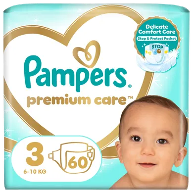 Pampers, Premium Care, pieluchy jednorazowe, rozmiar 3, 6-10 kg, 60 szt.