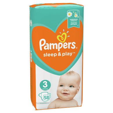 Pampers, Sleep&Play, pieluchy jednorazowe, rozmiar 3, 6-10 kg, 58 szt.