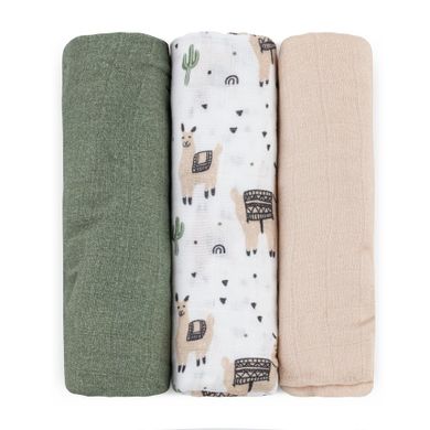 Petite&Mars, Moussy, zestaw pieluszek z muślinu bambusowego, Liama Vibes, 68-68 cm, 3 szt.