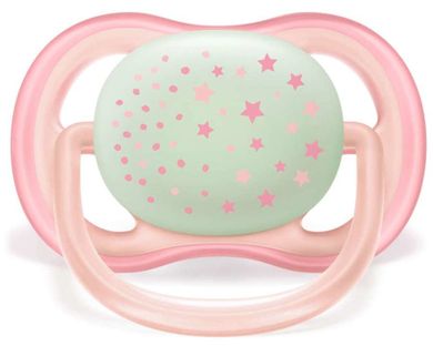 Philips Avent, Ultra Air, Night, smoczek uspokajający, różowy, 0-6m