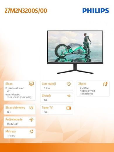 Philips, monitor, 27", 27M2N3200S, IPS, 180Hz, HDMIx2, DP