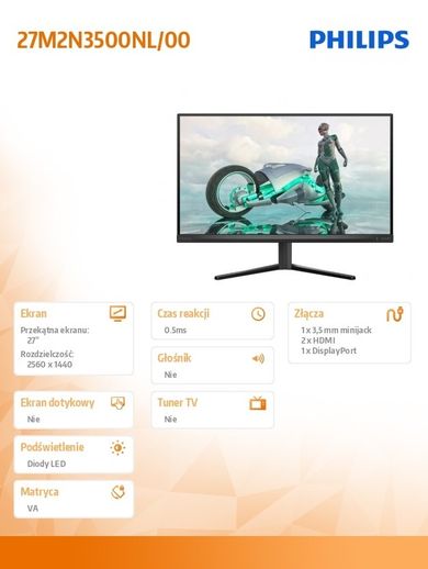 Philips, monitor, 27", 27M2N3500NL, Fast VA, 180Hz, HDMIx2, DP