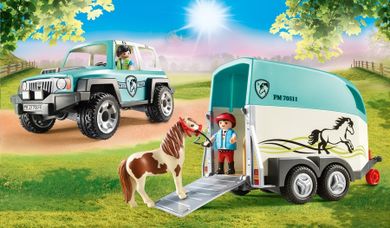 Playmobil, Country, Samochód z przyczepą dla kucyka, 70511
