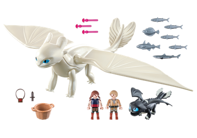 Playmobil, Dragons, Biała Furia z małym smokiem i dziećmi, 70038
