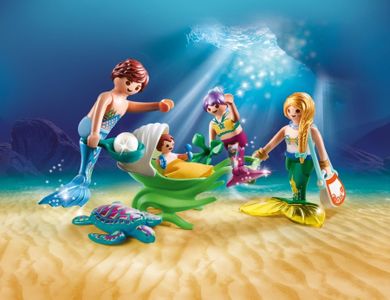 Playmobil, Magic, Rodzina syrenek z wózkiem z muszli, 70100
