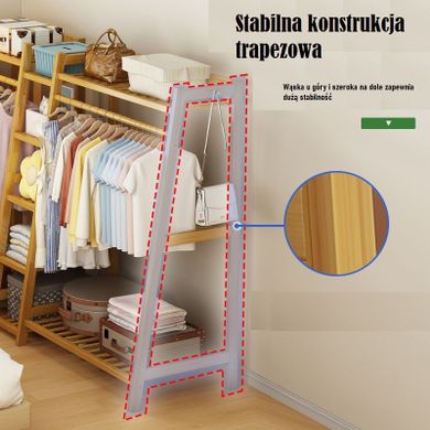 Podwójny bambusowy wieszak na ubrania z 5 półkami, długość 160 cm