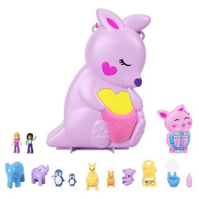 Polly Pocket, kompaktowa torebka Kangurek, zestaw z laleczkami i akcesoriami
