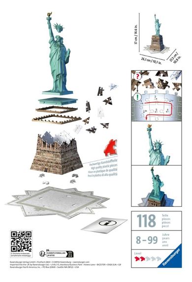 Ravensburger, Statua wolności, puzzle 3D, 216 elementów