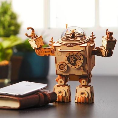 Robotime, Pozytywka LED, Steampunk Robot, drewniane puzzle 3D, 221 elementy