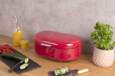 Secret de Gourmet, metalowy chlebak, retro, czerwony, 40-25-17 cm
