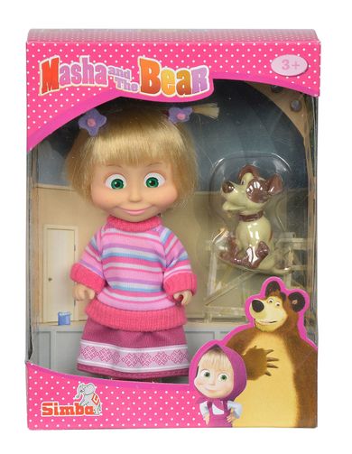 Simba, Masza i Niedźwiedź, Masza z pieskiem, mini lalka, 12 cm