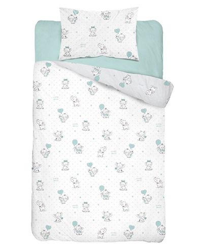 Słoniki, 3-częściowy komplet pościeli z ochraniaczem, mięta, 90-120 cm