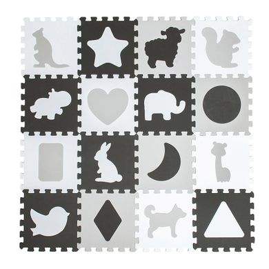 Smiki, Kształty i zwierzęta, mata piankowa, puzzle kontrastowe, 16 elementów