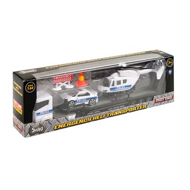 Smiki, Street Kingz, zestaw, transporter policyjny, radiowóz, helikopter, 1:64