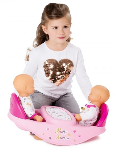 Smoby, Baby Nurse, krzesełko do karmienia dla lalek bliźniąt, bujak, 2w1